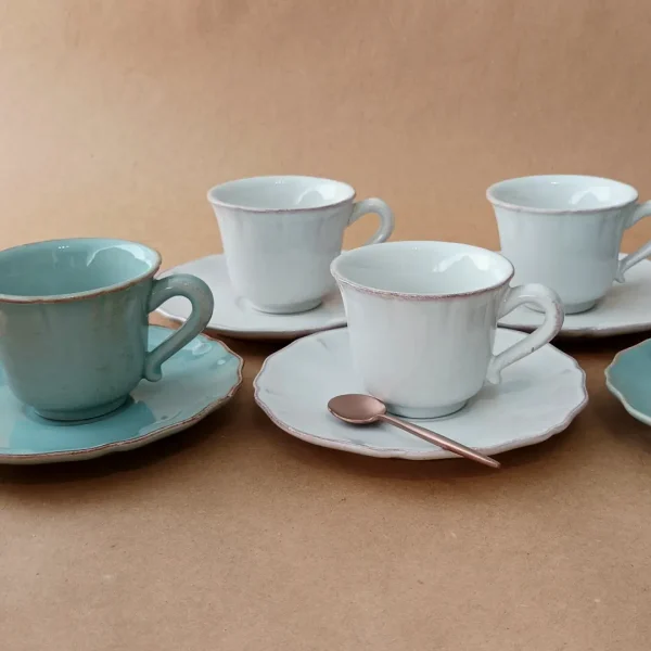 Chávena Café & Pires Alentejo, 0.09 L by Costa Nova - Turquoise & White - Orpheu Decor