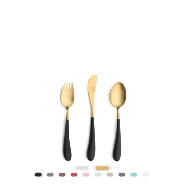 Ensemble de Couverts Alice, 3 Pièces by Cutipol - Doré brossé, Noir