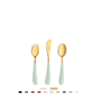 Alice Cutlery Set, 3 Pieces by Cutipol - Matte Gold, Celadon