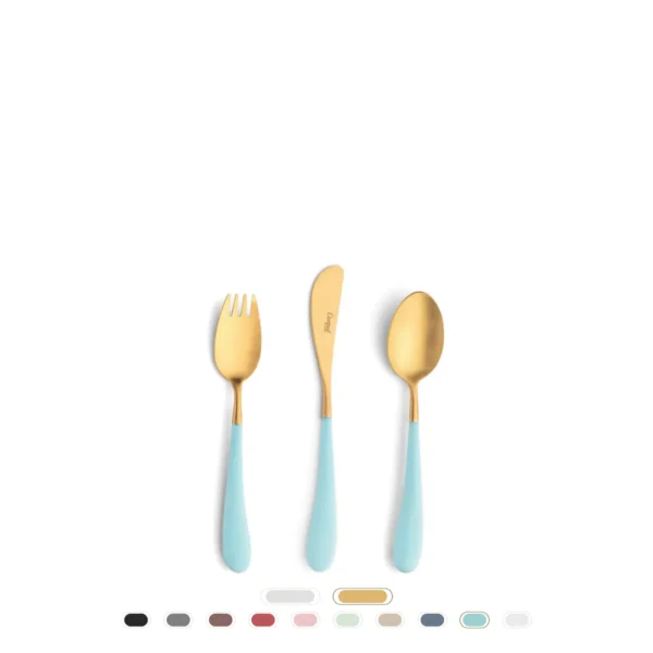Alice Cutlery Set, 3 Pieces by Cutipol - Matte Gold, Turquoise