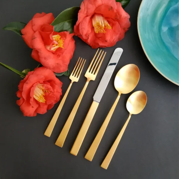 Bauhaus Cutlery Set, 5 Pieces by Cutipol - Matte Gold - BAU.5 GB - Orpheu Decor