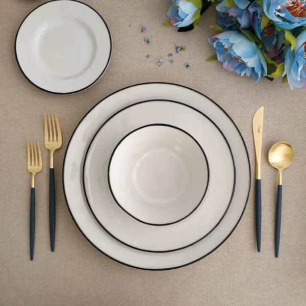 Beja Dinnerware Set, 30 Pieces by Costa Nova - White Blue - BEDS30P-01112G - Orpheu Decor