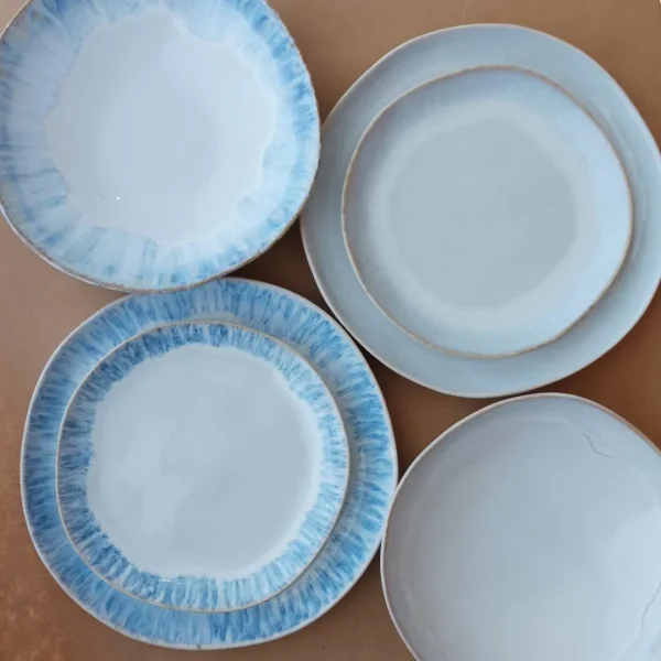 Brisa Plates, 18 Pieces Set by Costa Nova - Ria Blue & Salt - Orpheu Decor
