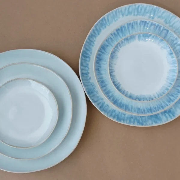 Brisa Plates, 18 Pieces Set by Costa Nova - Ria Blue & Salt - Orpheu Decor