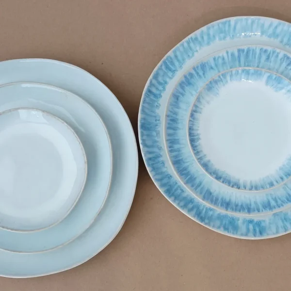 Brisa Plates, 18 Pieces Set by Costa Nova - Ria Blue & Salt - Orpheu Decor