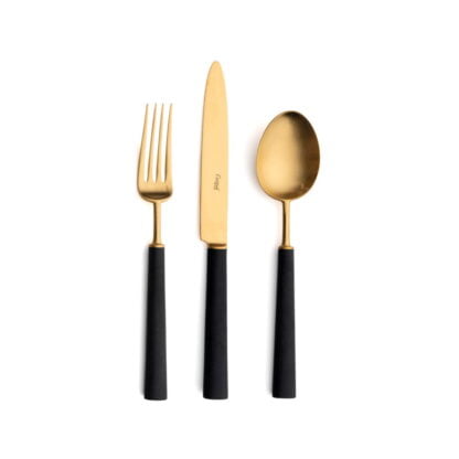 CUTIPOL - Ebony Cutlery Set, 3 Pieces - Matte Gold, Black
