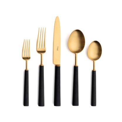 CUTIPOL - Ebony Cutlery Set, 5 Pieces - Matte Gold, Black