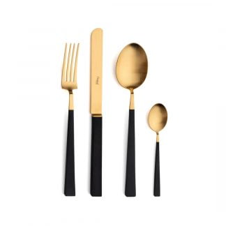 CUTIPOL - Kube Cutlery Set, 24 Pieces - Matte Gold, Black