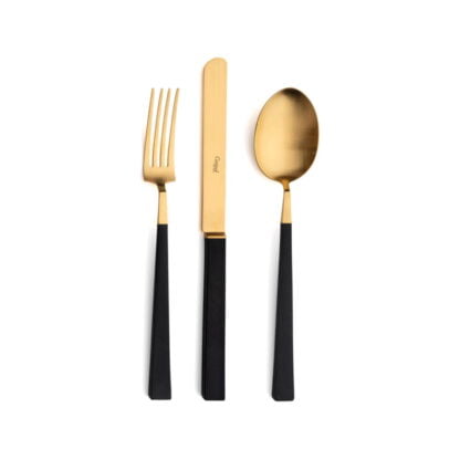 CUTIPOL - Kube Cutlery Set, 3 Pieces - Matte Gold, Black