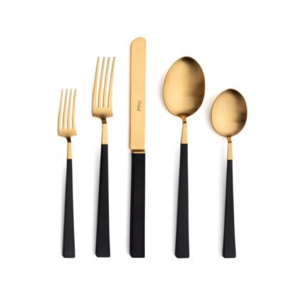 CUTIPOL - Kube Cutlery Set, 5 Pieces - Matte Gold, Black