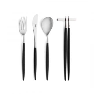 CUTIPOL - Mio Cutlery Set, 3 Pieces + Chopsticks - Matte, Black