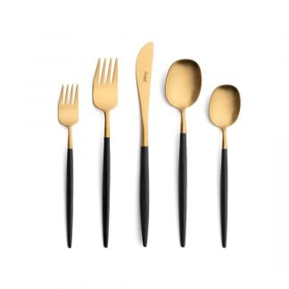 CUTIPOL - Nau Cutlery Set, 5 Pieces - Matte Gold, Black