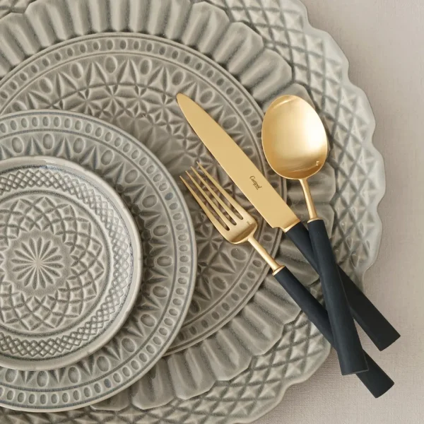 Ebony Cutlery Set, 24 Pieces by Cutipol - Matte Gold, Black - EB.006-GB - Orpheu Decor