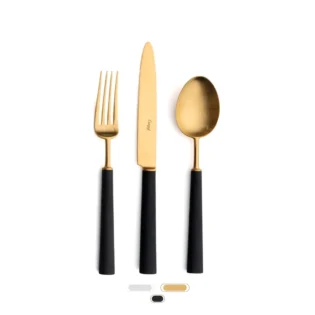 Ebony Cutlery Set, 3 Pieces by Cutipol - Matte Gold, Black