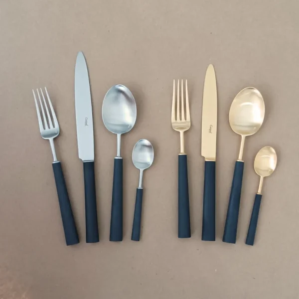 Ebony Cutlery Set, 3 Pieces by Cutipol - Matte & Matte Gold, Black - Orpheu Decor