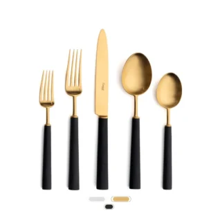 Ebony Cutlery Set, 5 Pieces by Cutipol - Matte Gold, Black
