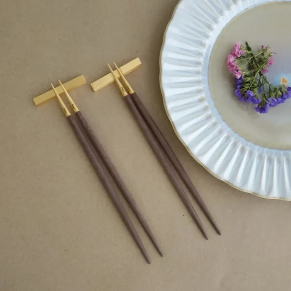 Goa Chopsticks Set (3 pcs) by Cutipol - Matte Gold, Brown - GO.29-BGB - Orpheu Decor