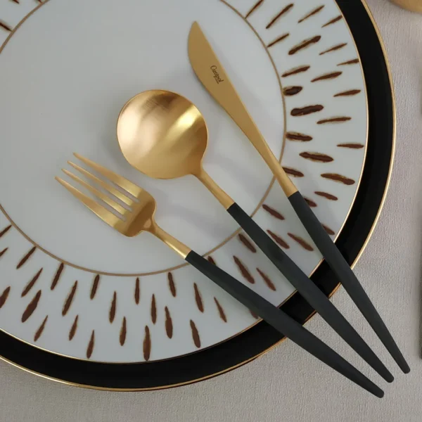 Goa Cutlery Set, 115 Pieces by Cutipol, Matte Gold, Black - GO.115-GB - Orpheu Decor