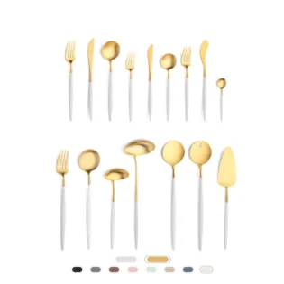 Goa Cutlery Set, 115 Pieces by Cutipol - Matte Gold, White