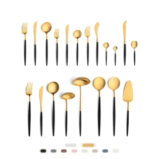Goa Cutlery Set, 130 Pieces by Cutipol - Matte Gold, Black