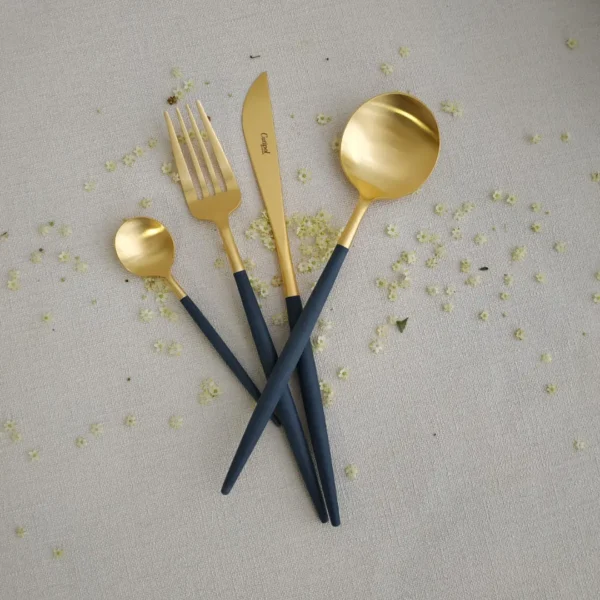 Goa Cutlery Set, 130 Pieces by Cutipol - Matte Gold, Blue - GO.01-BLEGB - Orpheu Decor