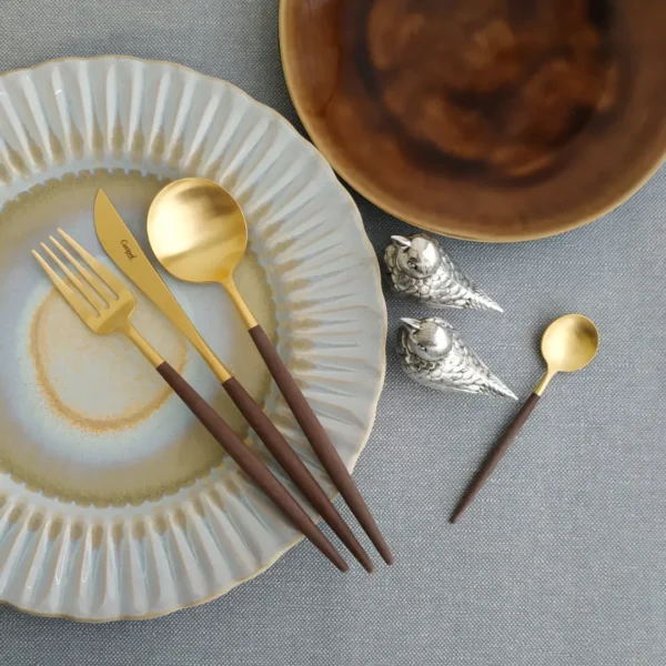 Goa Cutlery Set, 24 Pieces by Cutipol - Matte Gold, Brown - GO.006-BGB - Orpheu Decor