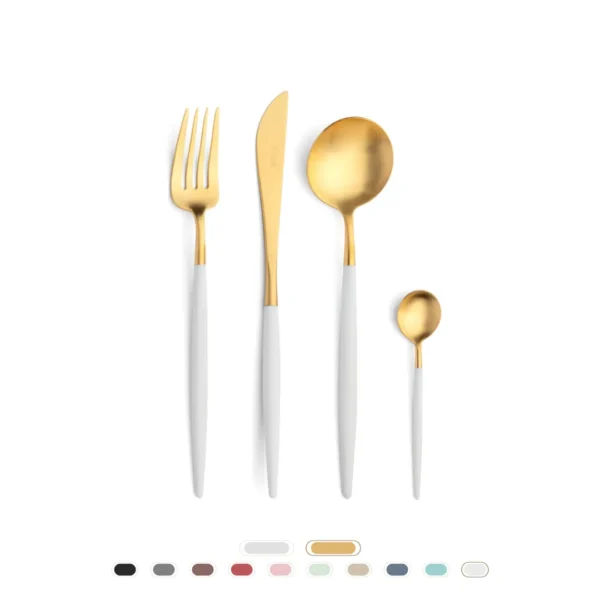 Goa Cutlery Set, 24 Pieces by Cutipol - Matte Gold, White