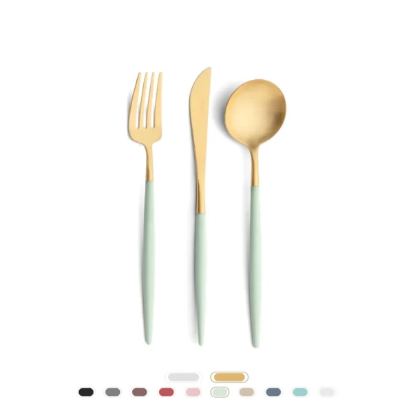 Goa Cutlery Set, 3 Pieces by Cutipol - Matte Gold, Celadon