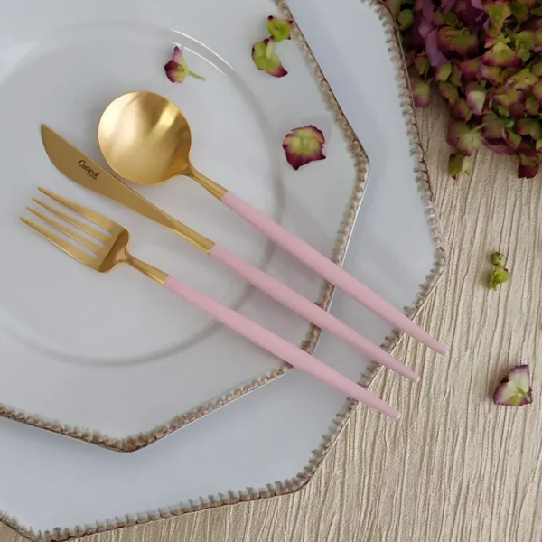 CUTIPOL - Goa Cutlery Set, 3 Pieces - Matte Gold, Pink - GO.3-PKGB - Orpheu Decor