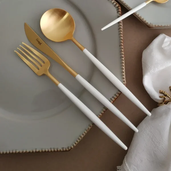 CUTIPOL - Goa Cutlery Set, 3 Pieces - Matte Gold, White - GO.3-WGB - Orpheu Decor
