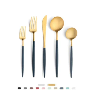 Goa Cutlery Set, 5 Pieces by Cutipol - Matte Gold, Blue