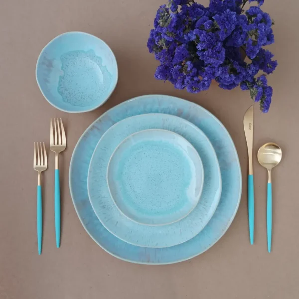 Goa Cutlery Set, 5 Pieces by Cutipol - Matte Gold, Turquoise - GO.5-TGB - Orpheu Decor