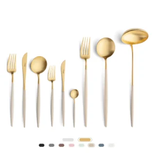 Goa Cutlery Set, 75 Pieces by Cutipol - Matte Gold, Ivory
