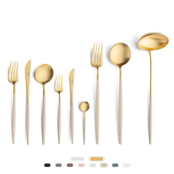 Goa Cutlery Set, 75 Pieces by Cutipol - Matte Gold, Ivory