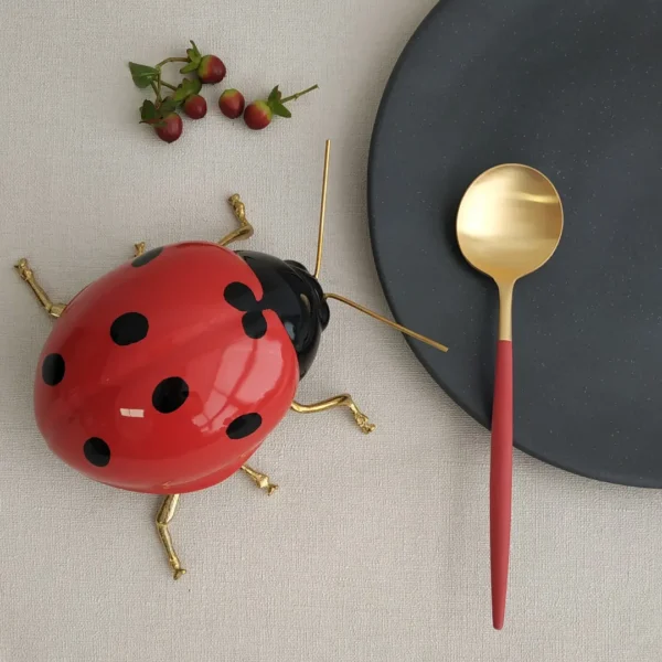 Goa Table Spoon by Cutipol - Dourado Escovado, Vermelho - GO.05-RGB - Orpheu Decor