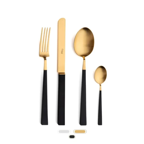 Kube Cutlery Set, 24 Pieces by Cutipol - Matte Gold, Black