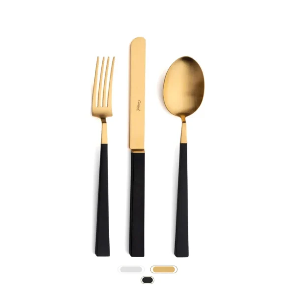 Kube Cutlery Set, 3 Pieces by Cutipol - Matte Gold, Black