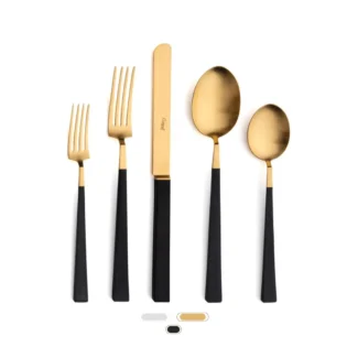 Kube Cutlery Set, 5 Pieces by Cutipol - Matte Gold, Black