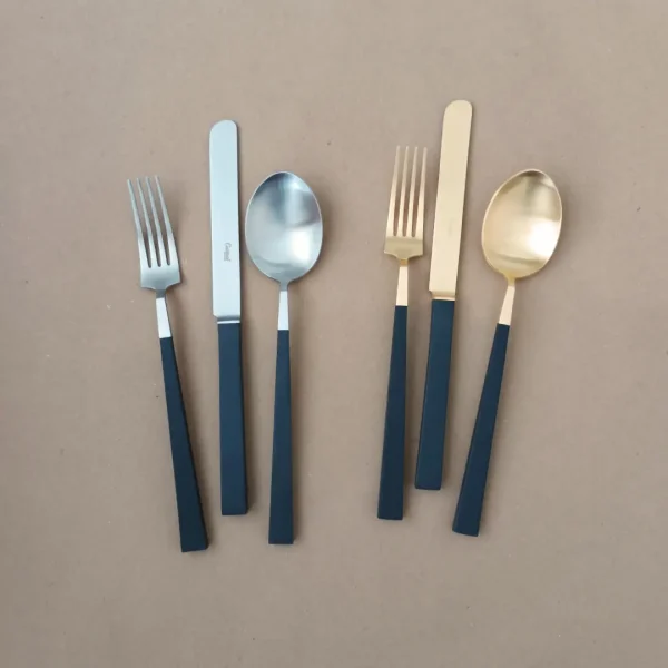 Kube Dinner Fork by Cutipol - Matte & Matte Gold, Black - Orpheu Decor
