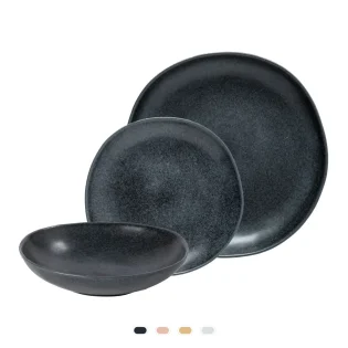 Livia Plates, 18 Pieces Set by Costa Nova - Matte Black
