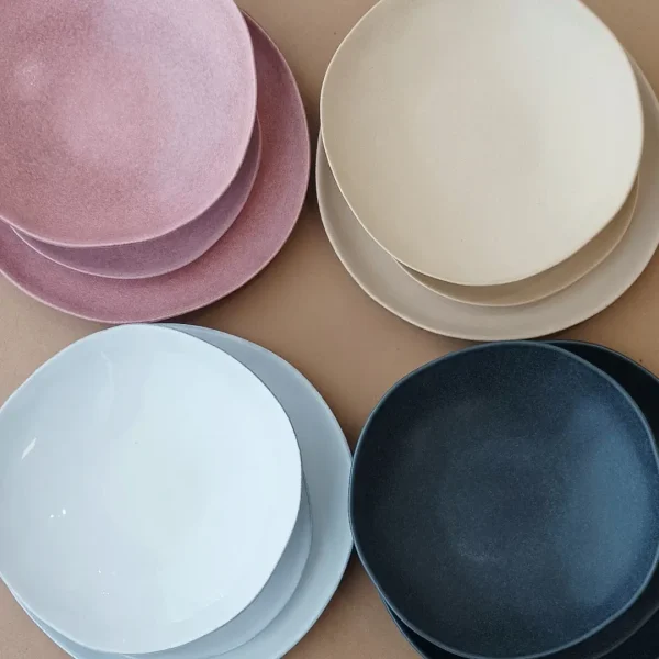 Livia Plates, 3 Pieces Set by Costa Nova - Matte Black, White, Campagne, Mauve Rose - Orpheu Decor