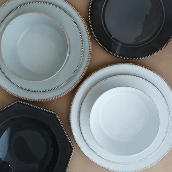 Luzia Plates, 18 Pieces Set by Costa Nova - White, Soft Grey & Dark Grey - Orpheu Decor