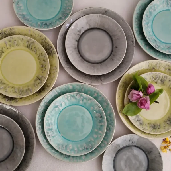 Madeira Dinnerware Set, 30 Pieces by Costa Nova - Blue, Grey & Lemon Green- Orpheu Decor