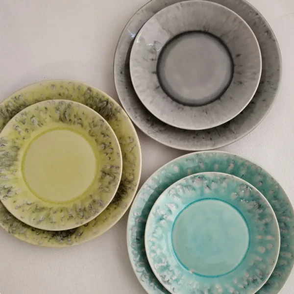 Madeira Plates, 18 Pieces Set by Costa Nova - Blue, Grey & Lemon Green- Orpheu Decor