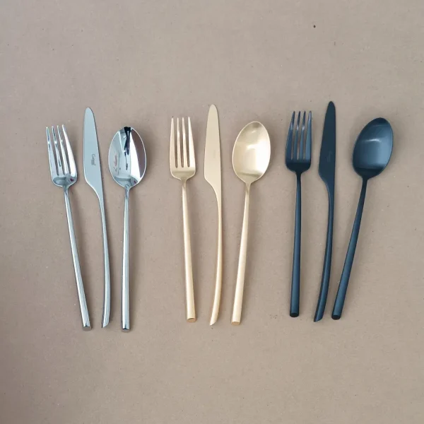 Mezzo Cutlery Set, 24 Pieces by Cutipol - Polished Steel, Matte Gold & Matte Black - Orpheu Decor