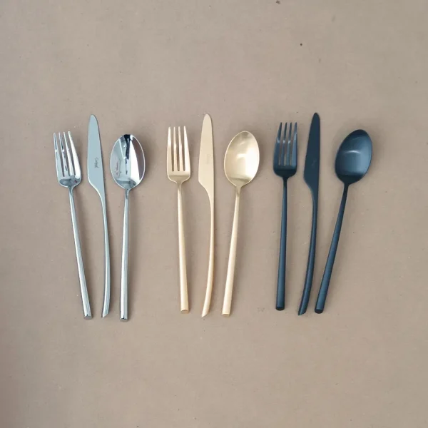 Mezzo Cutlery Set, 3 Pieces by Cutipol - Polished Steel, Matte Gold & Matte Black - Orpheu Decor