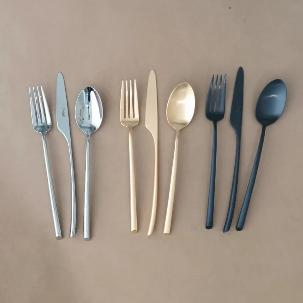 Mezzo Cutlery Set, 5 Pieces by Cutipol - Polished Steel, Matte Gold & Matte Black - Orpheu Decor