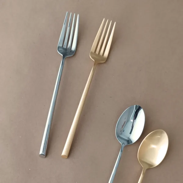 Mezzo Dinner Fork by Cutipol - Polished Steel & Matte Gold - Orpheu Decor