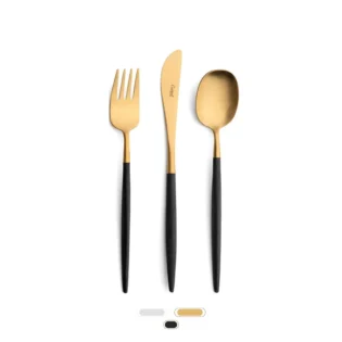 Nau Cutlery Set, 3 Pieces by Cutipol - Matte Gold, Black