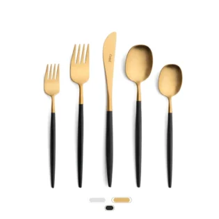 Nau Cutlery Set, 5 Pieces by Cutipol - Matte Gold, Black